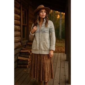 Vintage URBANSpirit Cream Gray Knit Zip Cardigan Pockets Cozy Chunky Sweater XL